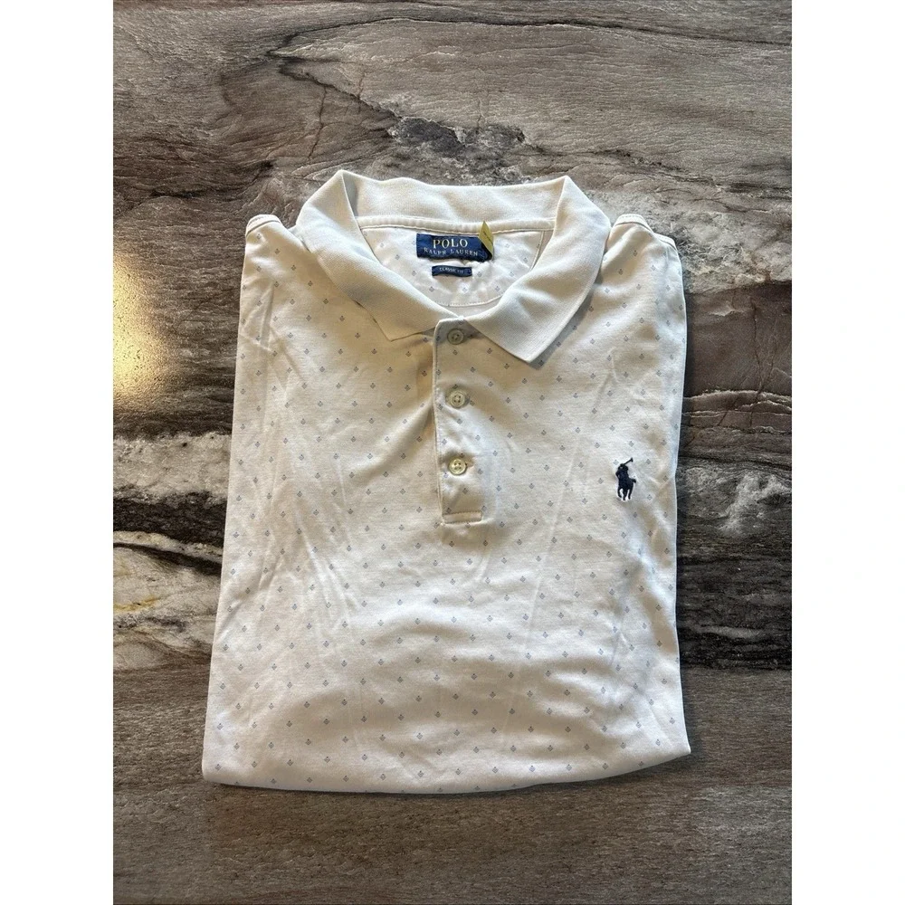 Ralph Lauren Polo Shirt Men's‎ Size XXL Performance Golf Geometric Dot Print Wht